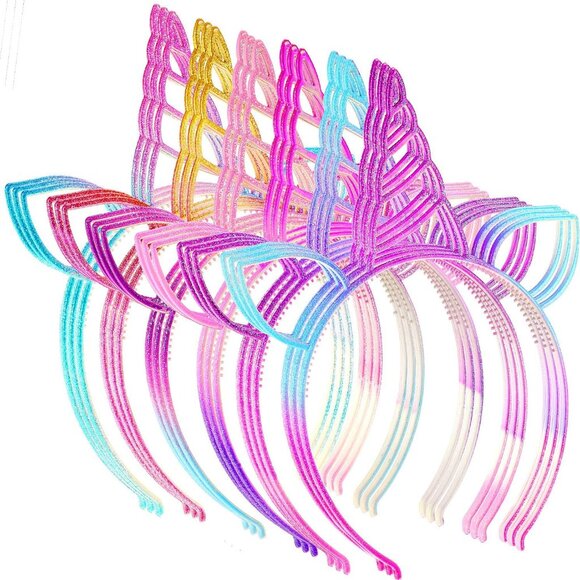 Unicorn Cat Ear Headbands 18 Pack Plastic Glitter Kids Adult Party Favors - Picture 1 of 4